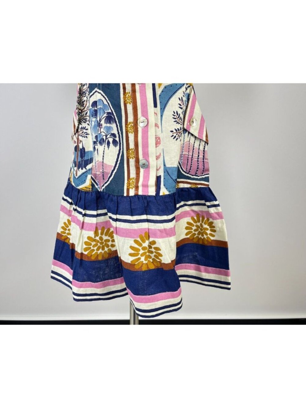 NWOT Farm Rio Linen Cerrado Stamps Short Sleeve Mini Dress Size XL Pocket - Picture 5 of 14